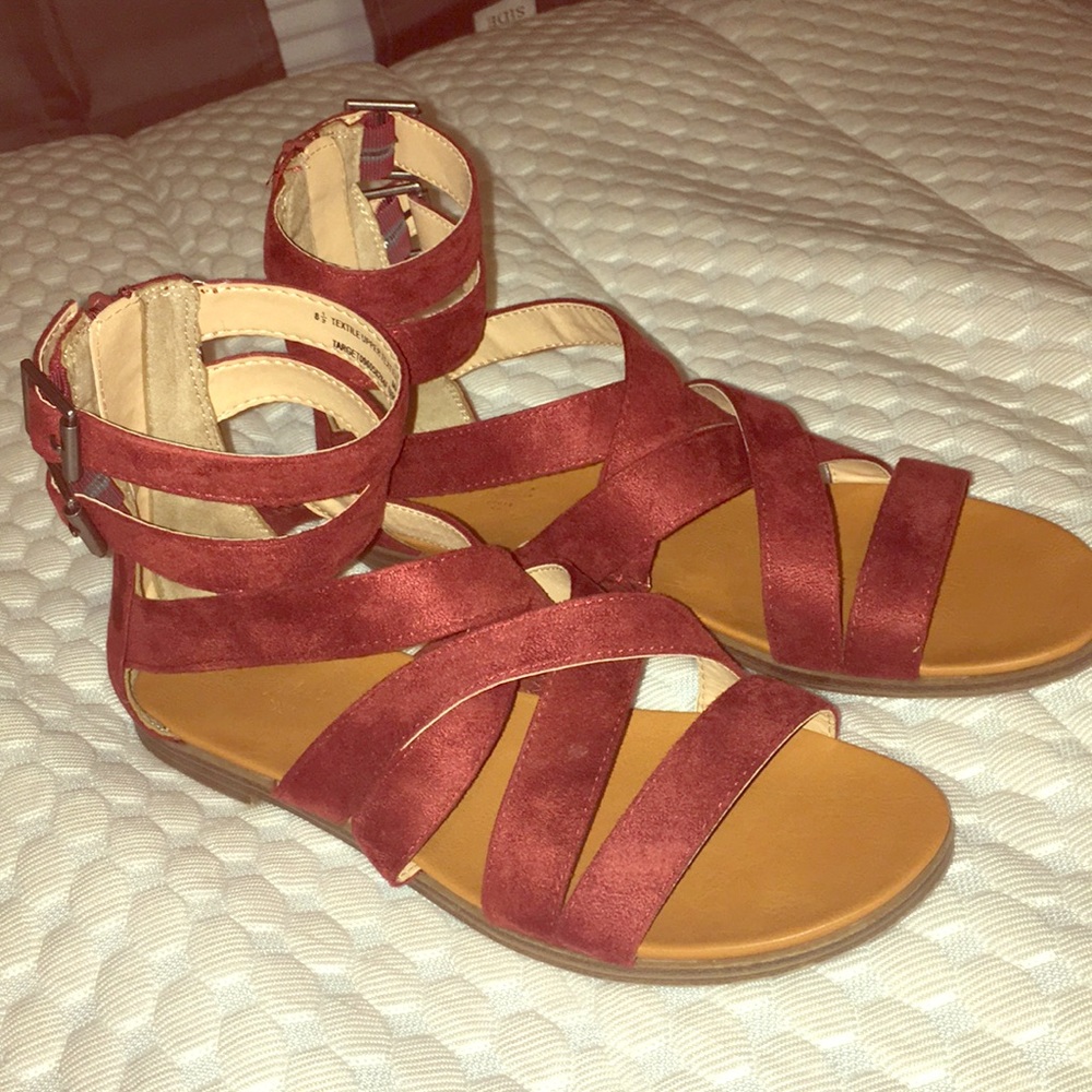 Maroon Suede Strappy Sandals